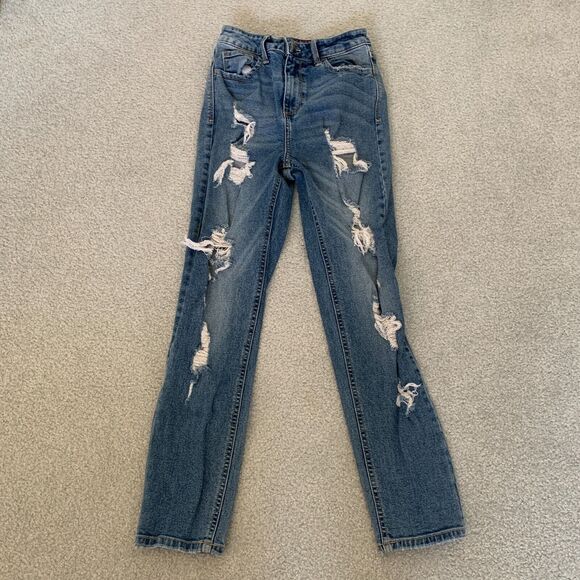 Cello Denim - Cello Jeans High Rise Distressed Holes Straight Denim Jeans Women's Size 1 / 25